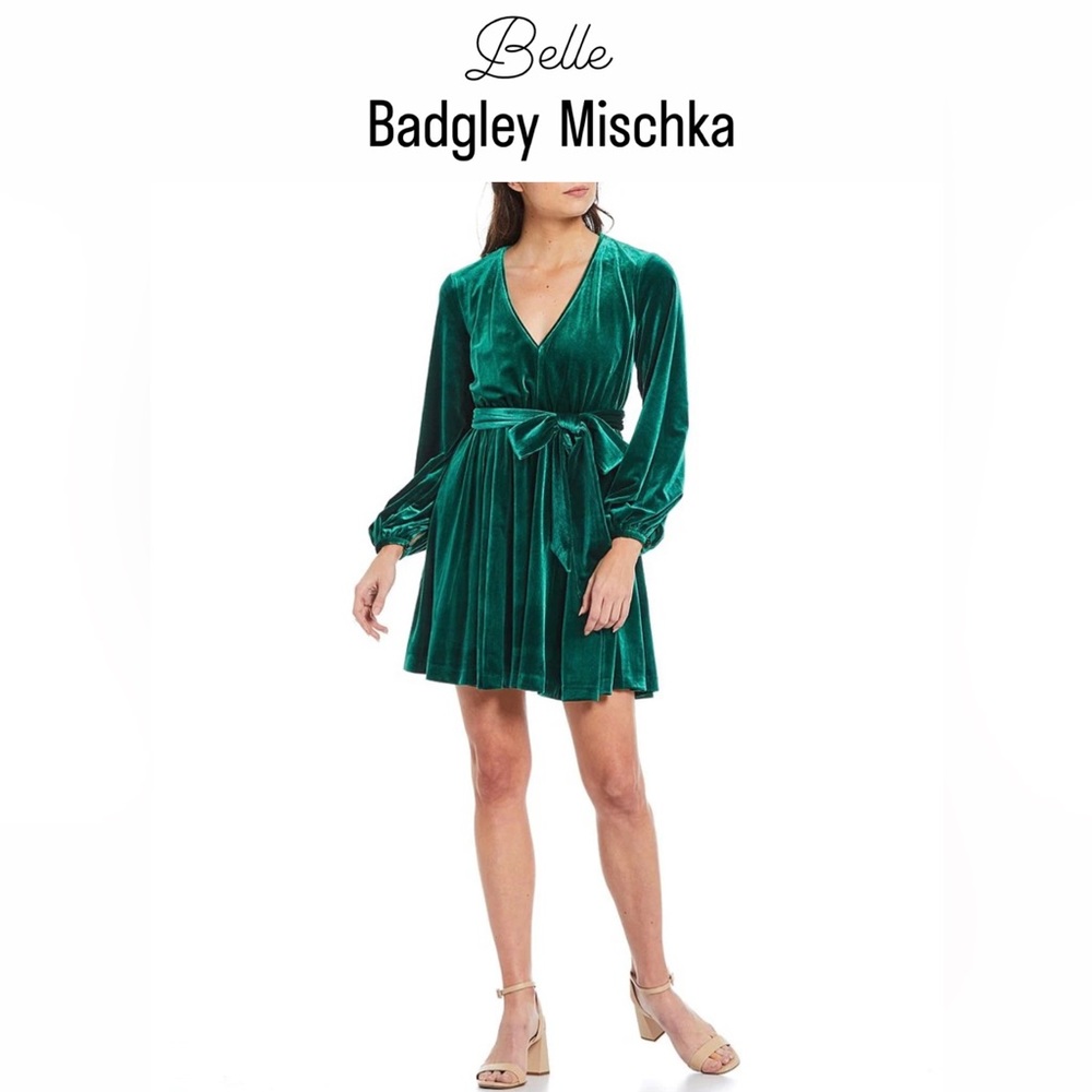 Belle Badgley Mischka Harmony V-Neck Long Sleeve Sash Belt SIZE 0